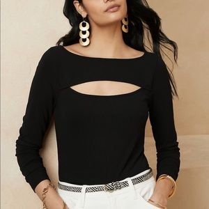 Banana republic ribbed boat neck cut out long sleeve shirt